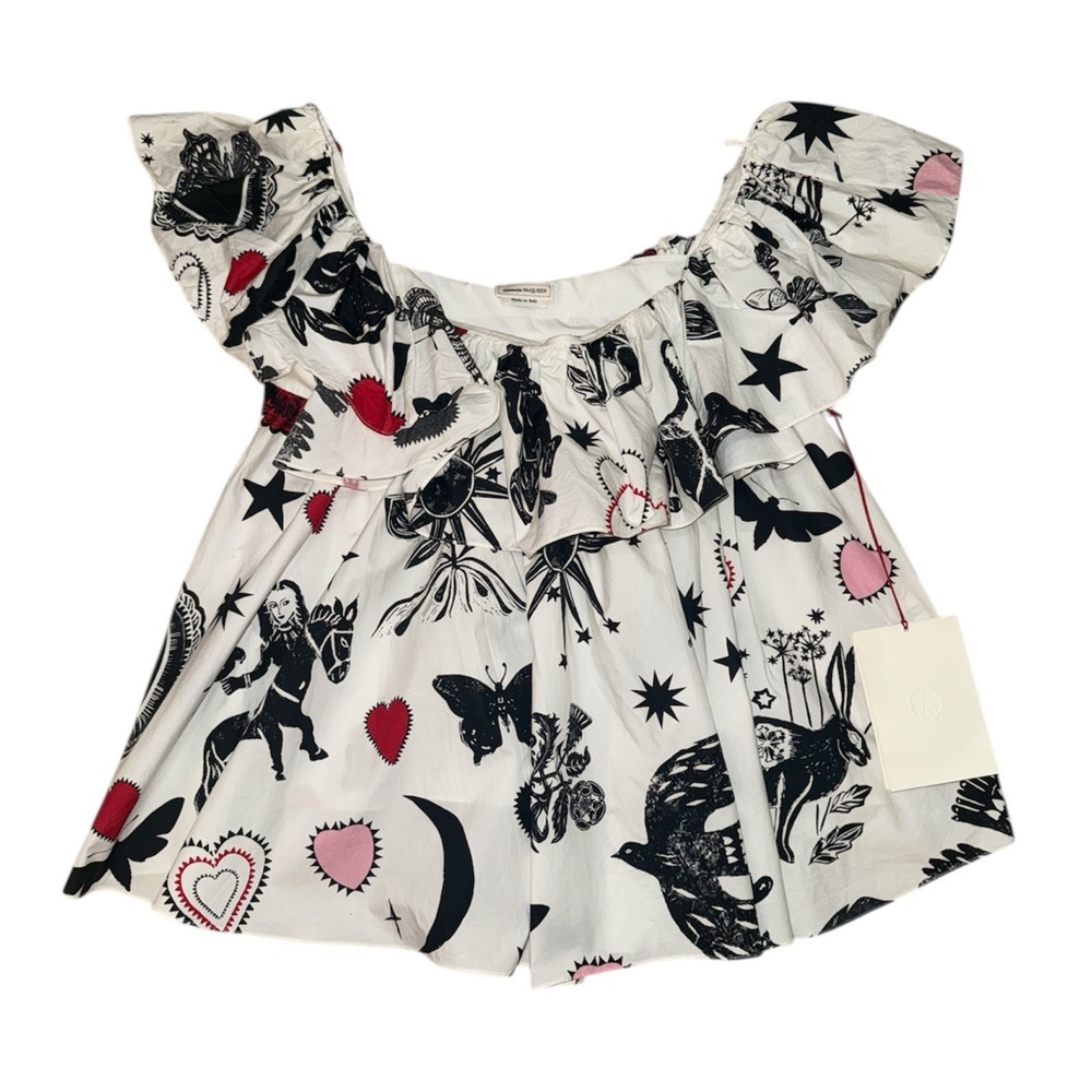Alexander McQueen NWT Ruffled Trapeze Top in Cotton Poplin women’s size 10-12